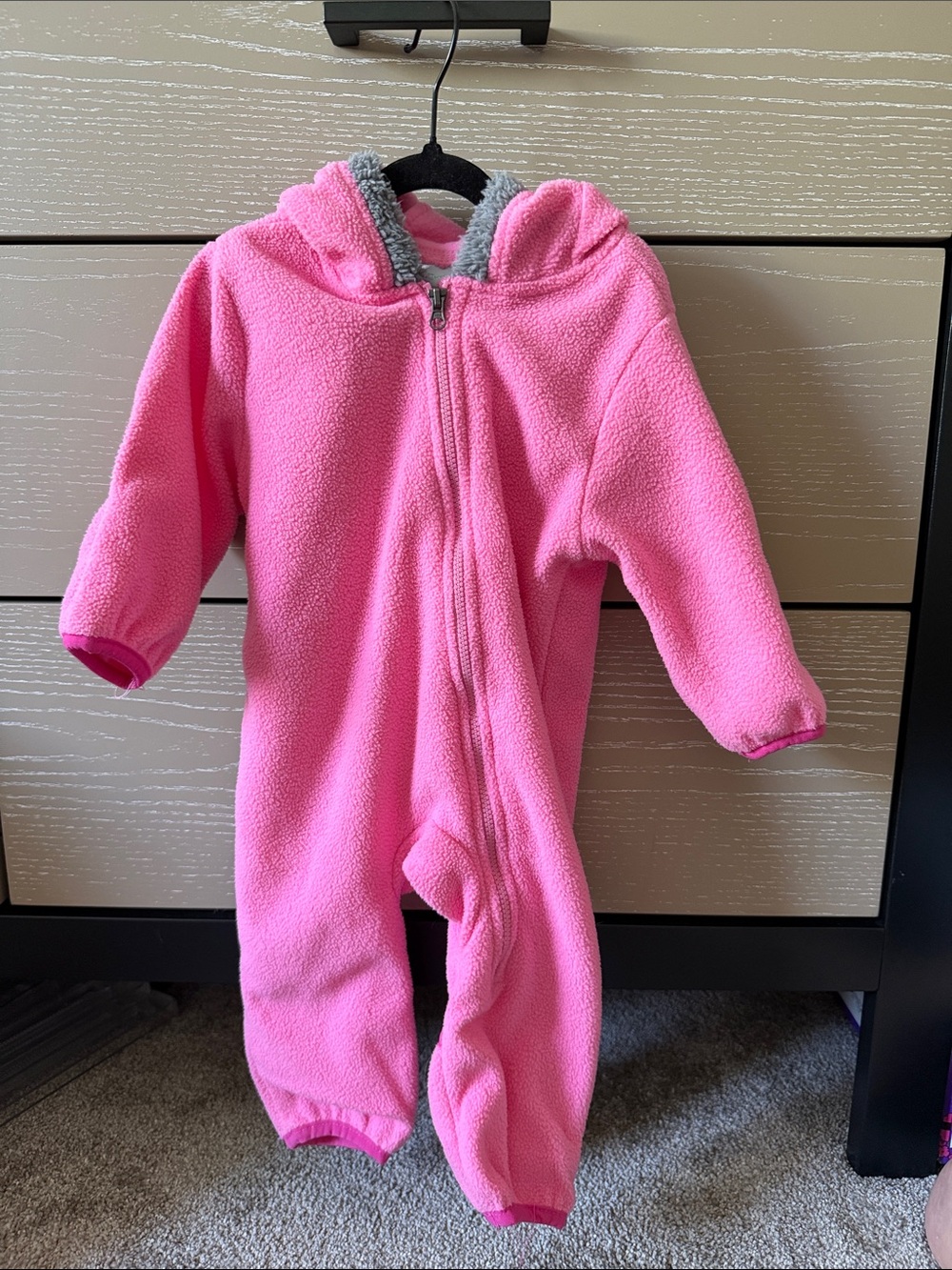 Soft Pink Fleece Hooded One-Piece Footie for Kids